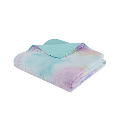 Twin Blue Microfiber Watercolor Tie-Dye Quilt Set