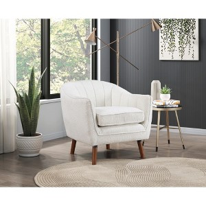 Chenille Fabric Upholstered Mid-Century Modern Accent Chair with Channel Stitched Back, Loose Seat Cushion, Foam Padding and Solid Wood Legs - 1 of 4