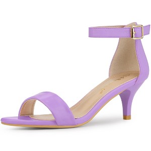 Allegra K Women's Faux Leather Adjustable Ankle Strap Kitten Heel Sandals - 1 of 4