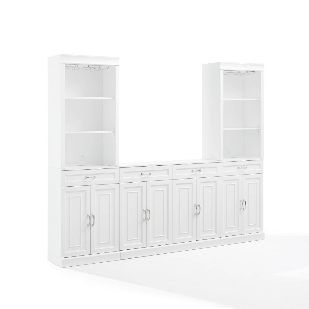 Photos - Wardrobe Crosley 95" Stanton 3pc Sideboard and Bar Cabinet Set White 