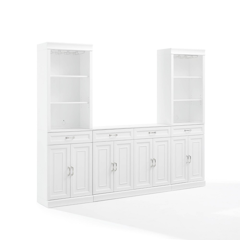Crosley 95" Stanton 3pc Sideboard and Bar Cabinet Set White: Traditional Storage, Hutch Design