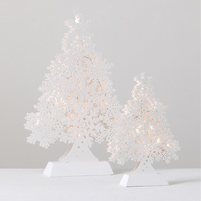 Sullivans Set of 2 Decorative Accent Led Snowflake Tree 21.5"H & 14"H White