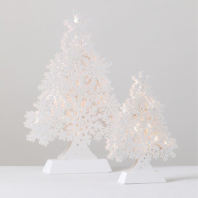Sullivans Set of 2 Decorative Accent Led Snowflake Tree 21.5"H & 14"H White