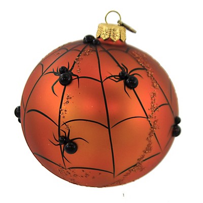 Blubom 4.25 In Pumpkin With Spiders Halloween Ball Ornament Webs Tree Ornaments