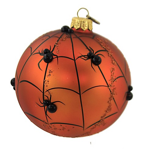 Blu Bom 4.25 In Pumpkin With Spiders Halloween Ball Ornament Webs 