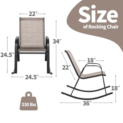 Brown Metal Frame Outdoor Rocking Chairs with Fabric Seat, Set of 2