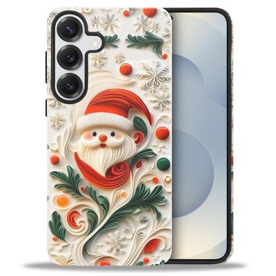 BONGEEK Case Compatible with Samsung Galaxy S25 Plus,Scratch Resistant Hybrid 2-Layer Hard Shell Bright Phone Case,Christmas Santa Green Leaves Cute