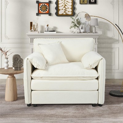 DOMETOUR Oversized 41.73" Chenille Sofa Chair, Modern Upholstered Armchair with 1 Toss Pillow, Deep Seat Reading Sofa for Bedroom Apartment, Beige