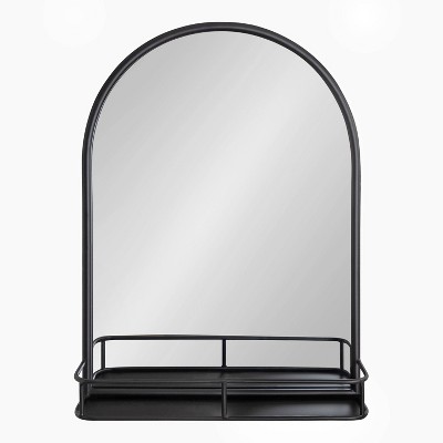 23" x 31.6" Black Iron Rectangular Wall Mirror with Shelf