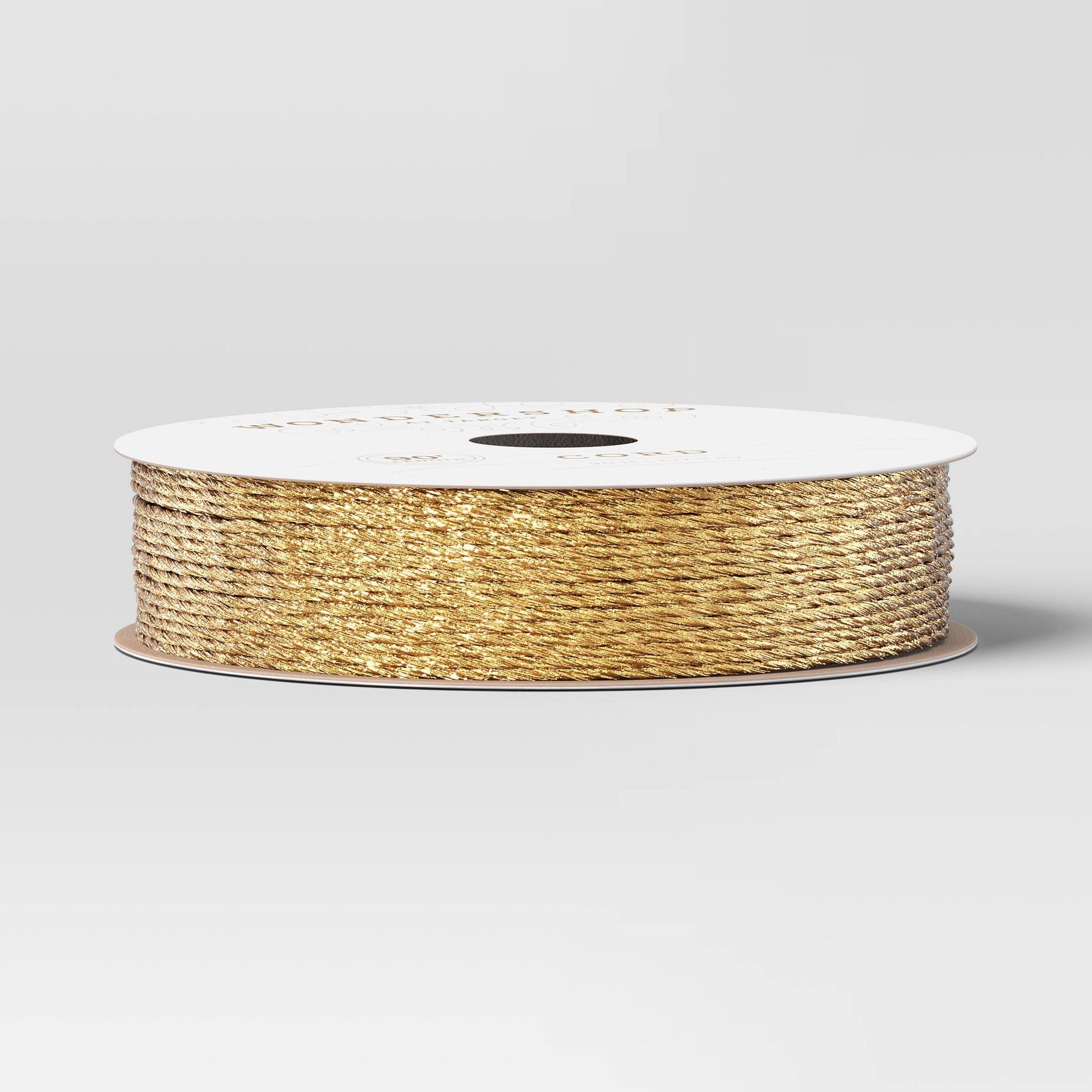 90' Christmas Fabric Ribbon Gold Cord - Wondershop™
