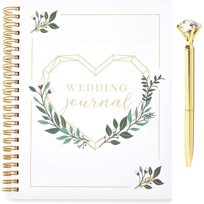 Paper Junkie Spiral Wedding Planner Notebook Journal with Gold Diamond Pen for Bride