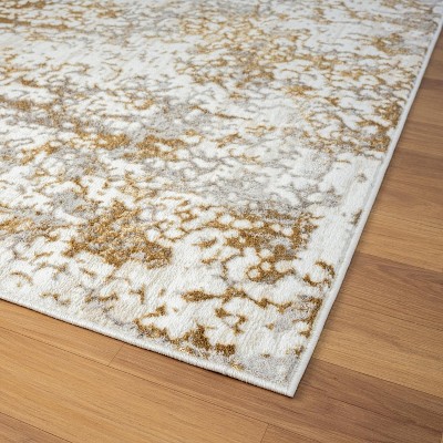 Gold and White Modern Abstract 5' x 7' Area Rug