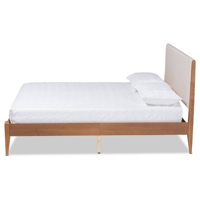 Lenora Queen Mahogany Wood Upholstered Platform Bed
