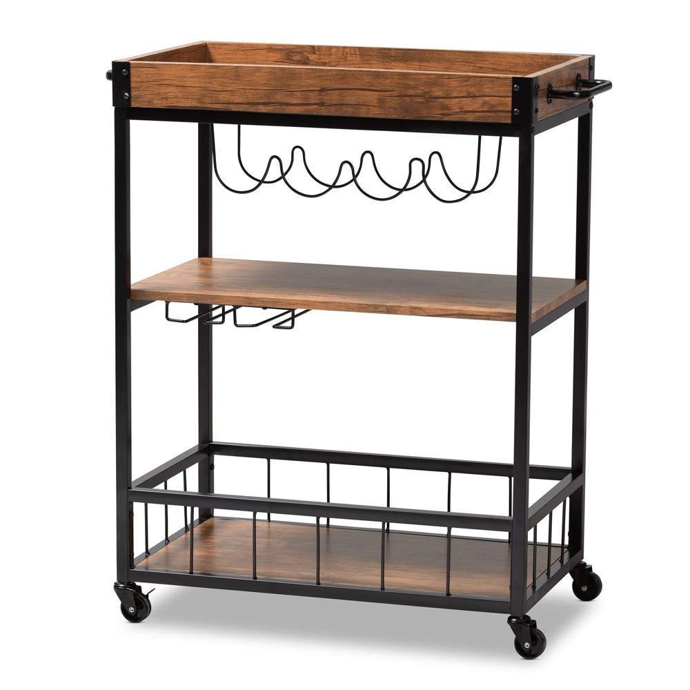 Photos - Display Cabinet / Bookcase Cerne Oak and Finished Mobile Metal Bar Cart with Wine Bottle Rack Brown 