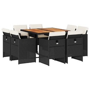 vidaXL Patio Dining Set with Cushions - 9 Piece Poly Rattan Outdoor Furniture, Space-Saving, Comfortable, Removable Covers, Black/Brown - 1 of 4