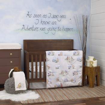 Disney Winnie the Pooh Classic Pooh Ivory, Blue, Sage, Tan Storybook 6 Piece Nursery Crib Bedding Set