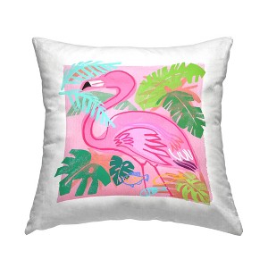 Stupell Industries Pink Tropical Flamingo Leaves Indoor Decorative Throw Pillow, 18 x 18 - 1 of 3
