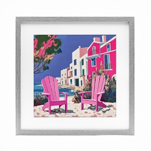 Stupell Industries Beach Chair Meetup in Pink Framed Print Under Glass - 1 of 4