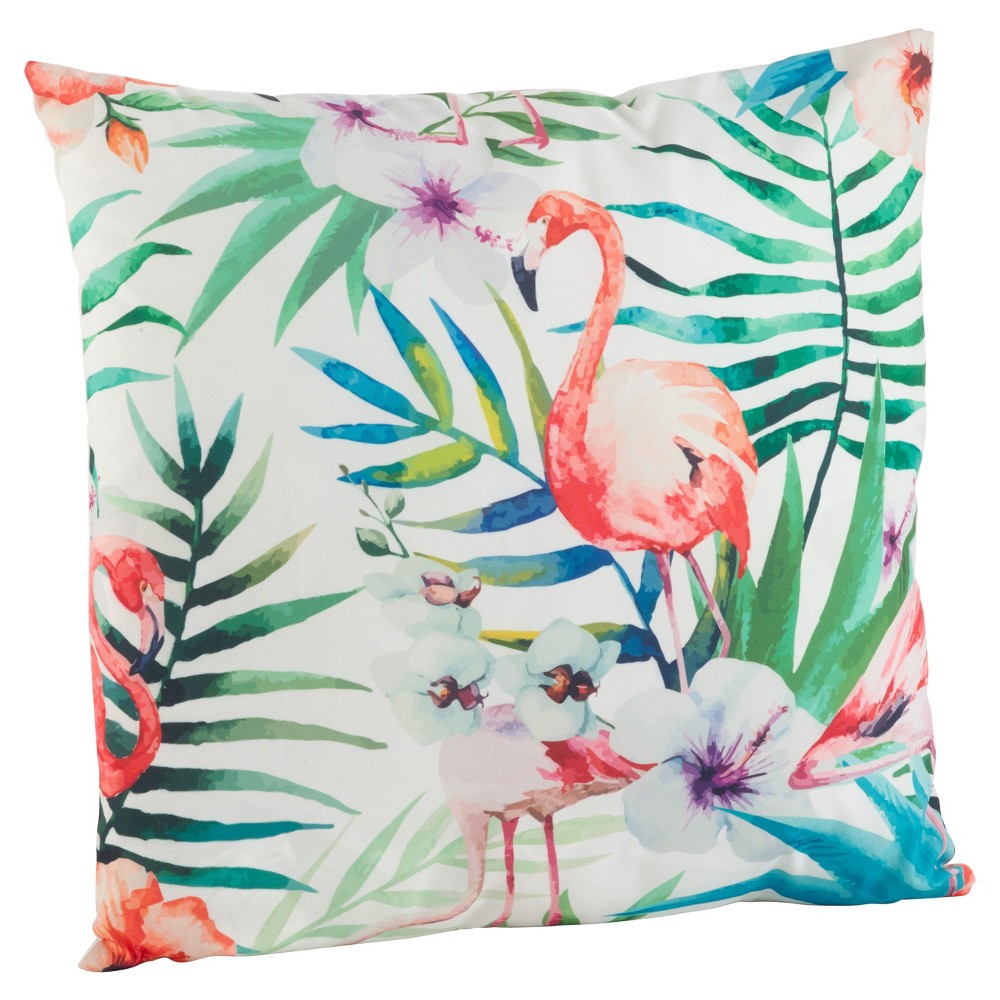 Photos - Pillow 18"x18" Tropical Flamingo Print Throw  - Saro Lifestyle