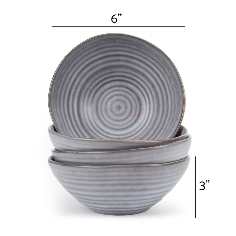 Modern Chic Ribbed Ceramic Stoneware Dinnerware Bowls Set of 4 - Slate Grey, 4 of 6