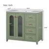 NicBex 36" Bathroom Vanity with Ceramic Sink, Bathroom Cabinet Storage with 2 Glass Cabinet Doors and Adjustable Shelf, 3 Drawers for Bathroom, Green - 4 of 4