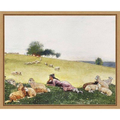 Homers Sheep Countryside II Realism Canvas Print with Maple Frame