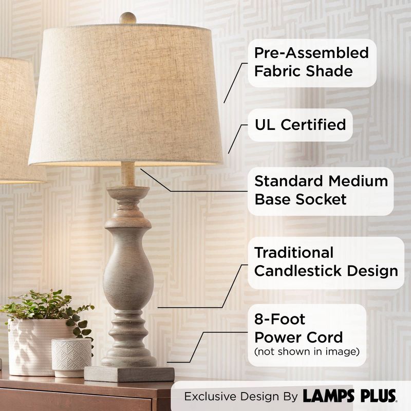 Regency Hill Regency Traditional Table Lamps 26 1/2" High Set of 2 Beige Washed Fabric Tapered Drum Shade for Bedroom Living Room Bedside Nightstand, 4 of 15