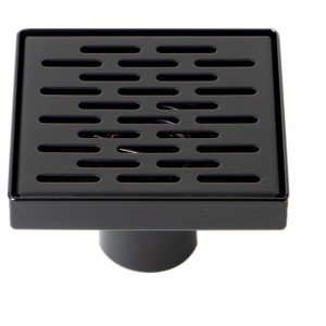 ALFI 5 Inches x 5 Inches Black Matte Square Stainless Steel Shower Drain with Groove Holes - 1 of 4