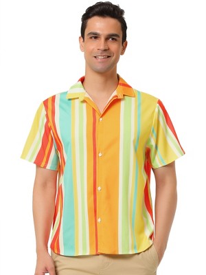 Lars Amadeus Men's Short Sleeve Button Down Summer Beach Vertical Striped Shirts