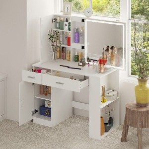 FUFU&GAGA  Multi-function Vanity Table Large Mirror with Touch Buttom White - 1 of 4