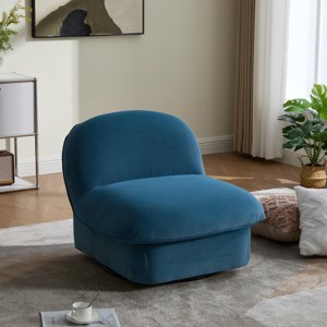 Pumpkin Swivel Accent Chair, Velvet Modern Lounge Chair with 360° Metal Base, Comfy Armless Chair for Living Room Bedroom-3irtyhousy - 1 of 4