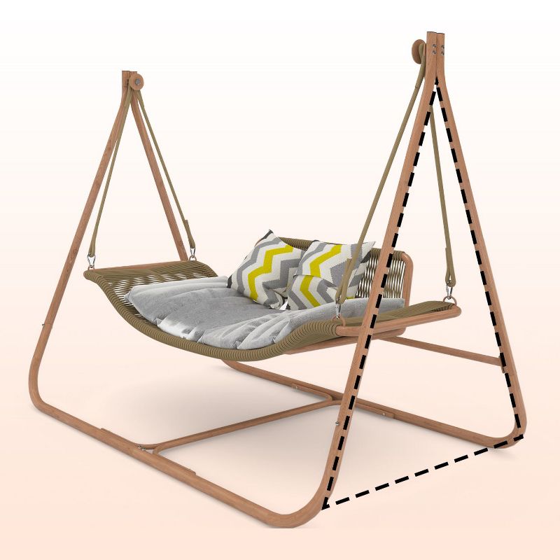 Nellie Anti-Rust Wood-Colored Frame Patio Hammock Stand with Cushion, 570 lbs Capacity, Outdoor Furniture - Maison Boucle, 2 of 7