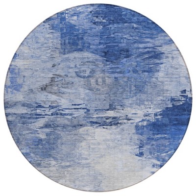 Denim Blue And Sky Blue Abstract Washable Indoor Outdoor Area Rug