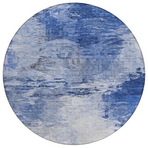 Denim Blue And Sky Blue Abstract Washable Indoor Outdoor Area Rug - 1 of 4