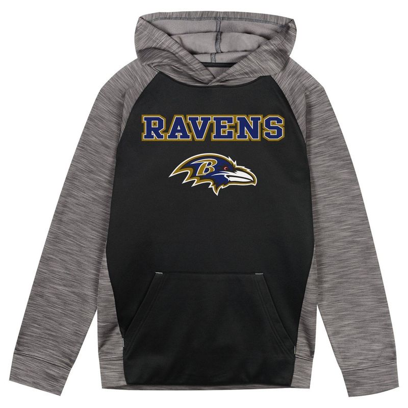 NFL Baltimore Ravens Boys&#39; Black/Gray Long Sleeve Hooded Sweatshirt, 2 of 4
