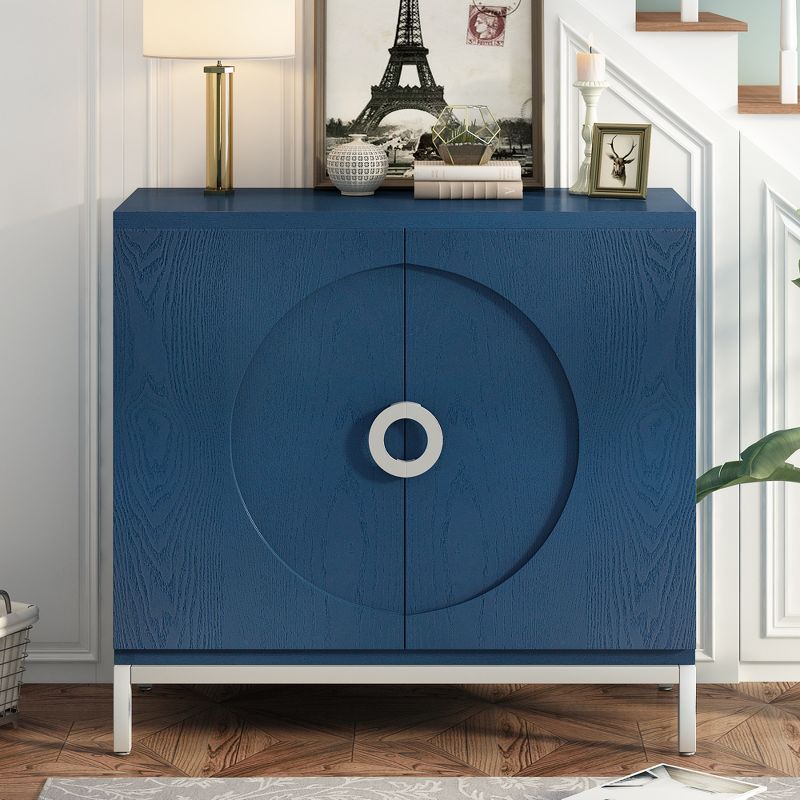 34" Simple Accent Storage Cabinet with Solid Wood Veneer and Metal Leg Frames - ModernLuxe, 2 of 10