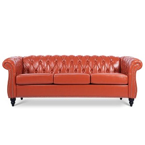Dolonm 84.65" 3-Seater Chesterfield: Easy-Clean PU Leather, Solid Wood Frame, Plush Foam & Springs - Formal Living Room - 1 of 4