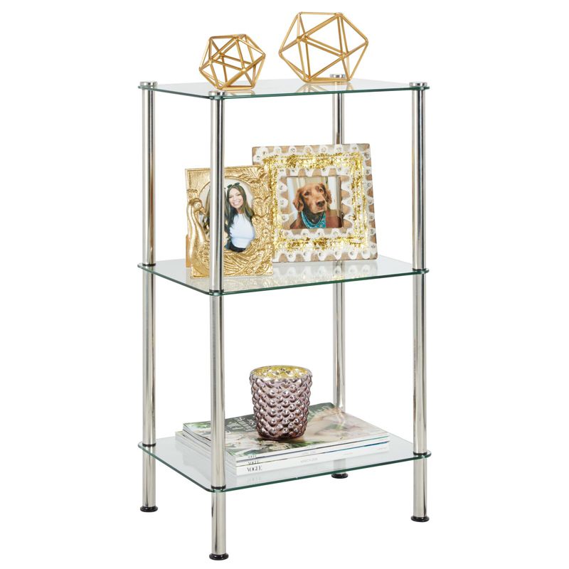 mDesign Metal/Glass Tiered Storage Tower with Open Glass Shelves, 5 of 8