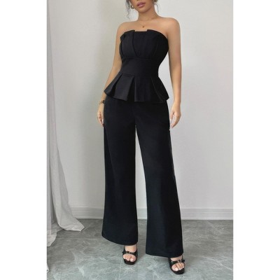 I AM A FASHION JUNKY Off Shoulder Back Hide Zipper Pleated Fit Jumpsuit