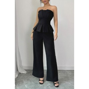 I AM A FASHION JUNKY Off Shoulder Back Hide Zipper Pleated Fit Jumpsuit - 1 of 4