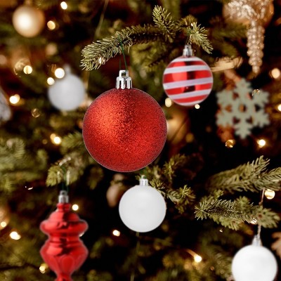 Red and White Shatterproof Plastic Christmas Ornament Set - 76 Pieces