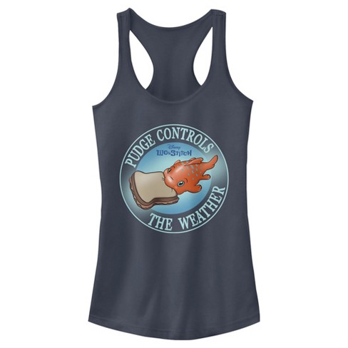 Juniors Womens Lilo & Stitch Pudge Controls the Weather Racerback Tank Top - image 1 of 4