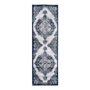 Ivory Gray And Blue Medallion Area Rug - 1 of 4