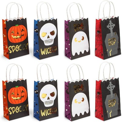 Spooky Central 24-Pack Halloween Paper Party Favor Bags Small Gift Bags with Handles (Gold Foil, 5 x 9 x 3 In)