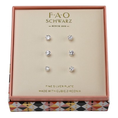 FAO Schwarz CZ Stone Trio Earring Set
