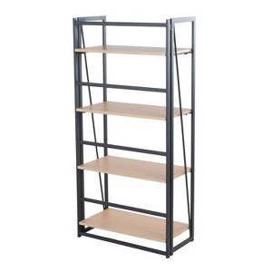 Vynxaria Contemporary Dakota Bookcase 4 Open Wood Shelves, Distressed Wood Top, Sturdy Metal, 100 lbs Limit, Black Painted Metal & Natural Wood - 1 of 4