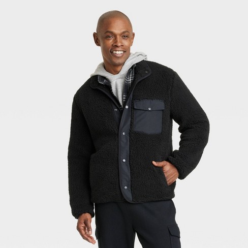 Men's High Pile Fleece Faux Fur Jacket - Goodfellow & Co™ Black L