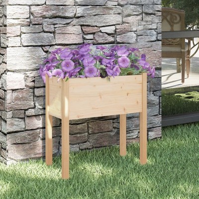 vidaXL Solid Pinewood Garden Planter- Weather-Resistant Outdoor Flower Box, Square Shape, Easy Assembly Required, Brown