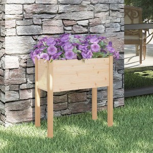vidaXL Solid Pinewood Garden Planter- Weather-Resistant Outdoor Flower Box, Square Shape, Easy Assembly Required, Brown - 1 of 4