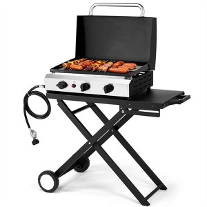 Karl Home 3 Burner Foldable Propane Griddle Rolling Flat Top Gas Grill with Wheels and Lid for Outdoor Cooking Camping - 1 of 4